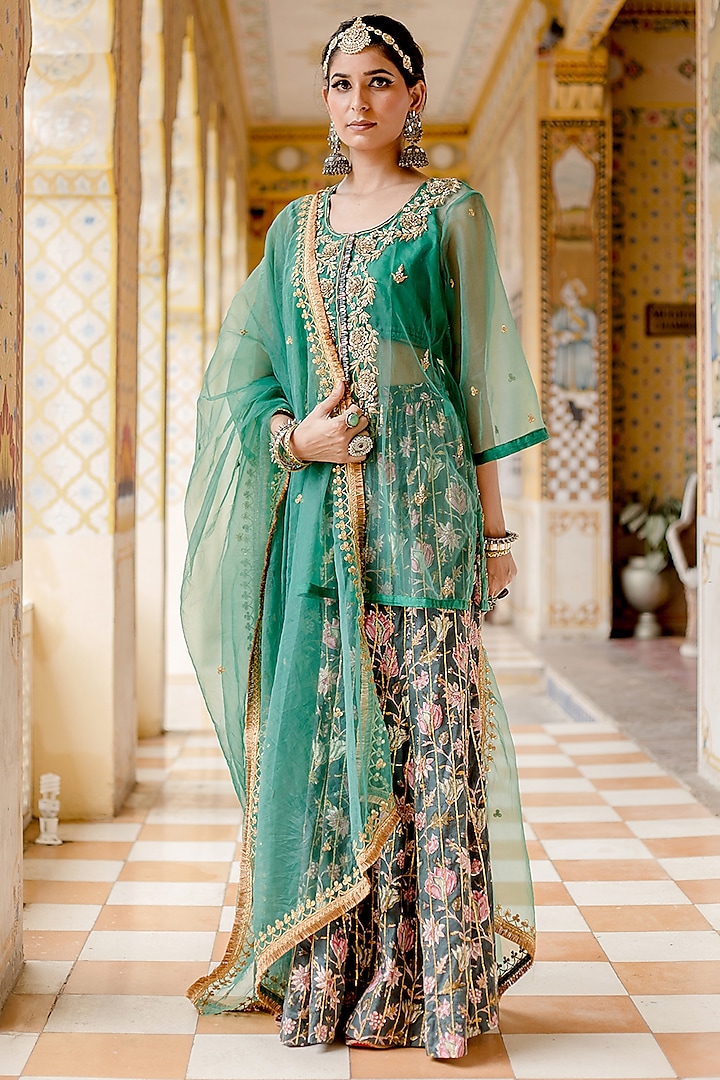 Green Cotton Printed Sharara Set by GulaboJaipur by Saloni Panwar at Pernia's Pop Up Shop