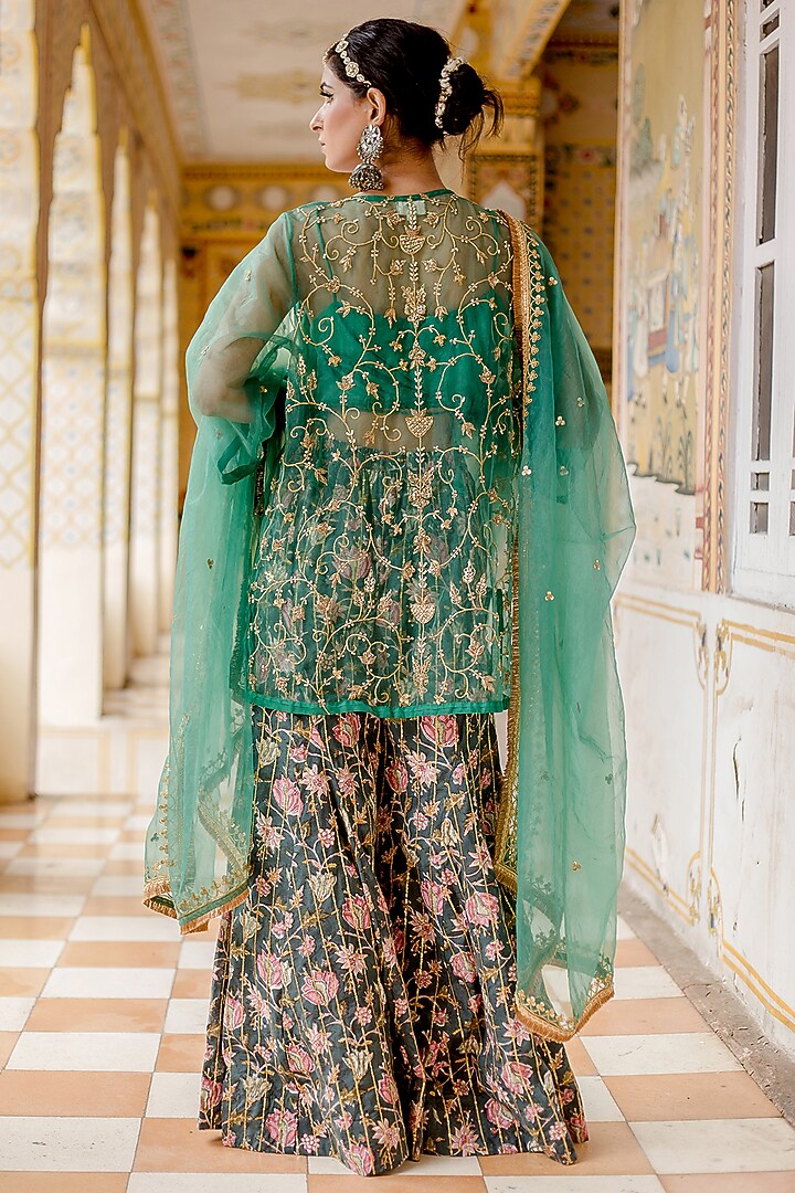 Green Cotton Printed Wedding Sharara Set by GulaboJaipur by Saloni Panwar at Pernia's Pop Up Shop