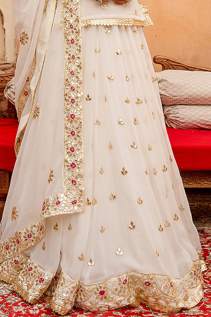 White Georgette Kachi Patti Work Wedding Lehenga Set by GulaboJaipur by Saloni Panwar at Pernia's Pop Up Shop