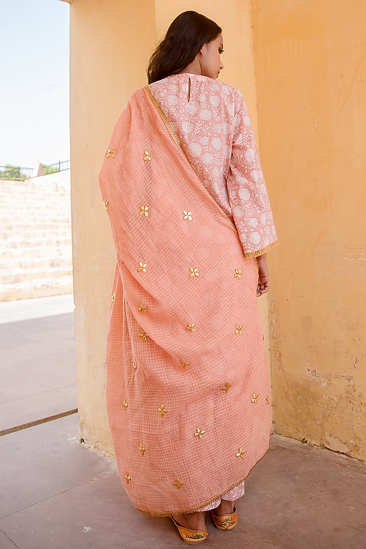 Peach Hand Embroidered Straight Kurta Set by GulaboJaipur by Saloni Panwar at Pernia's Pop Up Shop