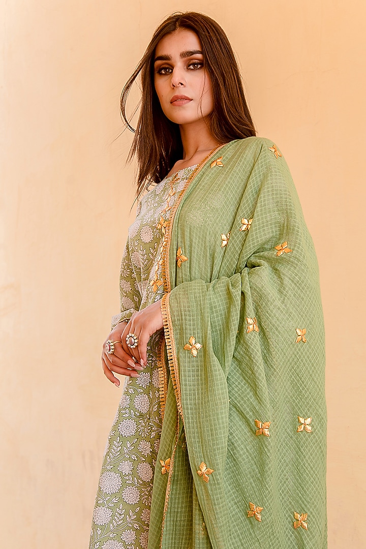 Mint Hand Embroidered Straight Kurta Set by GulaboJaipur by Saloni Panwar at Pernia's Pop Up Shop