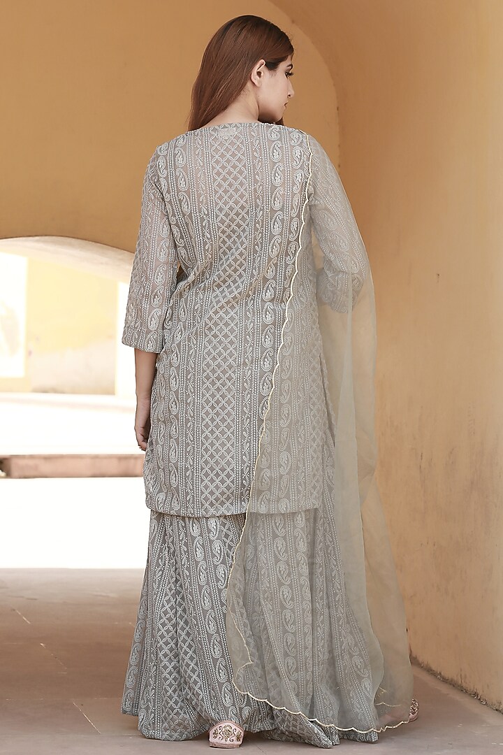 Grey Georgette Sharara Set by GulaboJaipur by Saloni Panwar at Pernia's Pop Up Shop