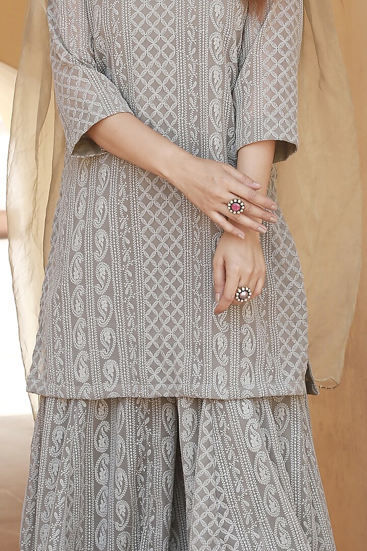 Grey Georgette Sharara Set by GulaboJaipur by Saloni Panwar at Pernia's Pop Up Shop