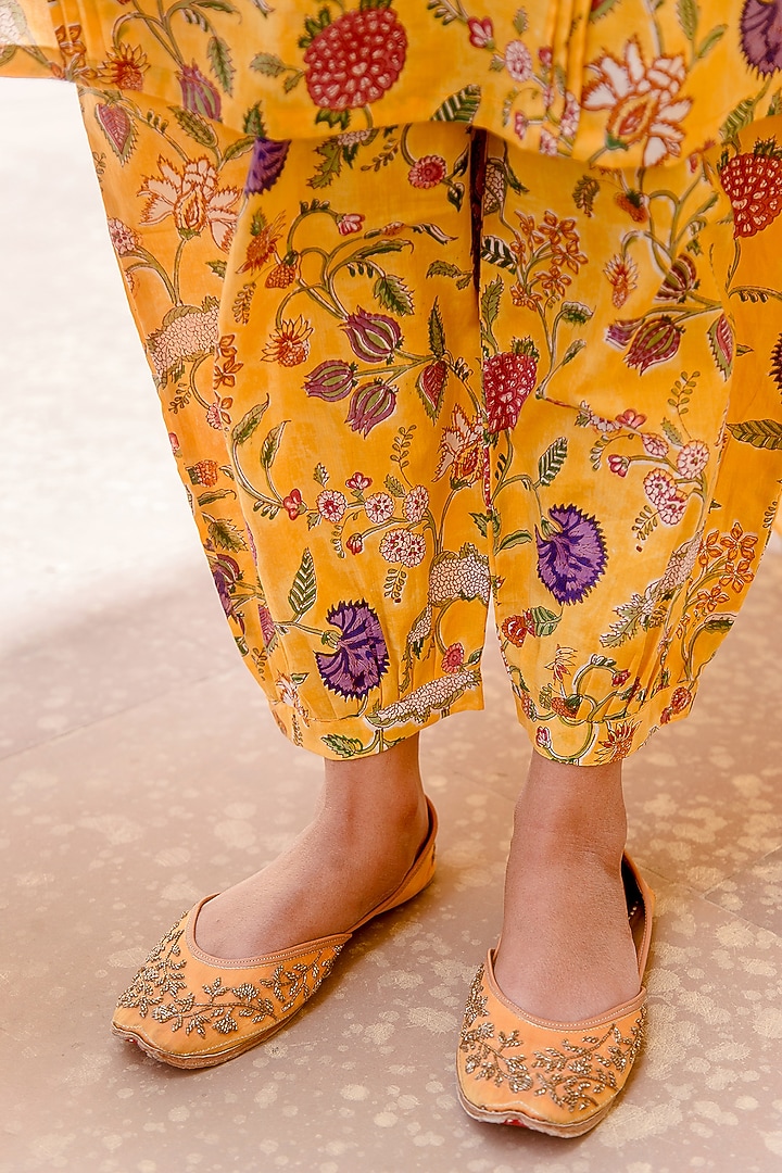 Yellow Block Printed Kurta Set by GulaboJaipur by Saloni Panwar at Pernia's Pop Up Shop