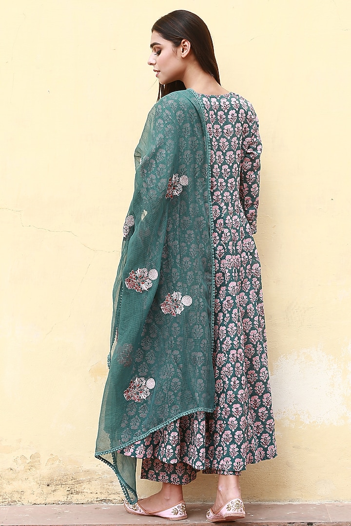 Green Handcrafted Anarkali Set by GulaboJaipur by Saloni Panwar at Pernia's Pop Up Shop