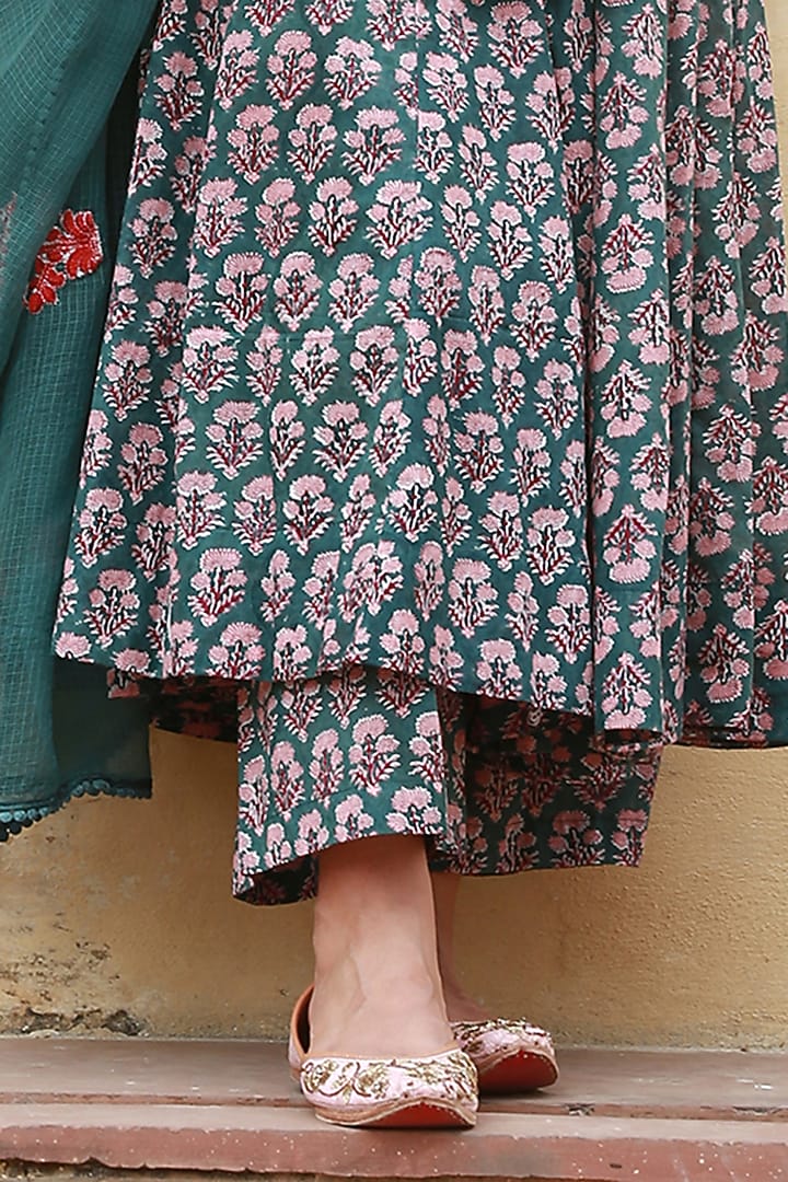 Green Handcrafted Anarkali Set by GulaboJaipur by Saloni Panwar at Pernia's Pop Up Shop