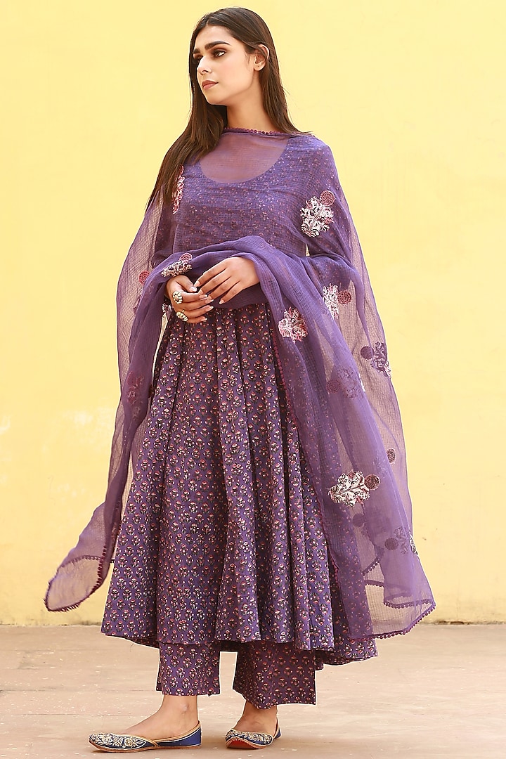 Purple Handcrafted Anarkali Set by GulaboJaipur by Saloni Panwar