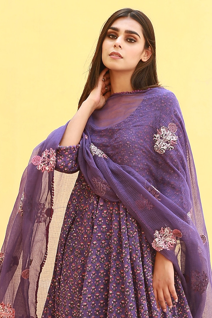 Purple Handcrafted Anarkali Set by GulaboJaipur by Saloni Panwar at Pernia's Pop Up Shop