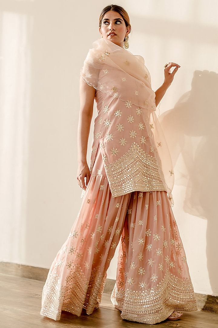 Light Peach Georgette Sharara Set by GulaboJaipur by Saloni Panwar at Pernia's Pop Up Shop