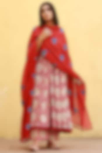 Red Hand Block Printed Anarkali Set by GulaboJaipur by Saloni Panwar