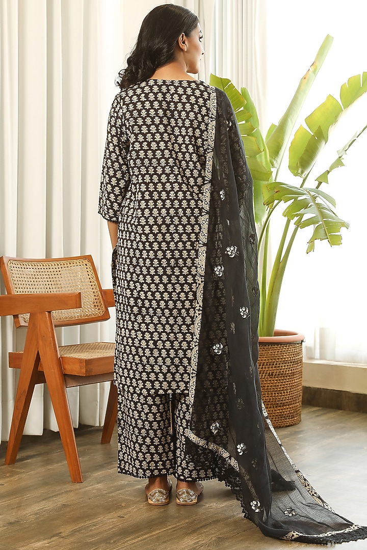 Black Hand Block Printed Kurta Set by GulaboJaipur by Saloni Panwar at Pernia's Pop Up Shop