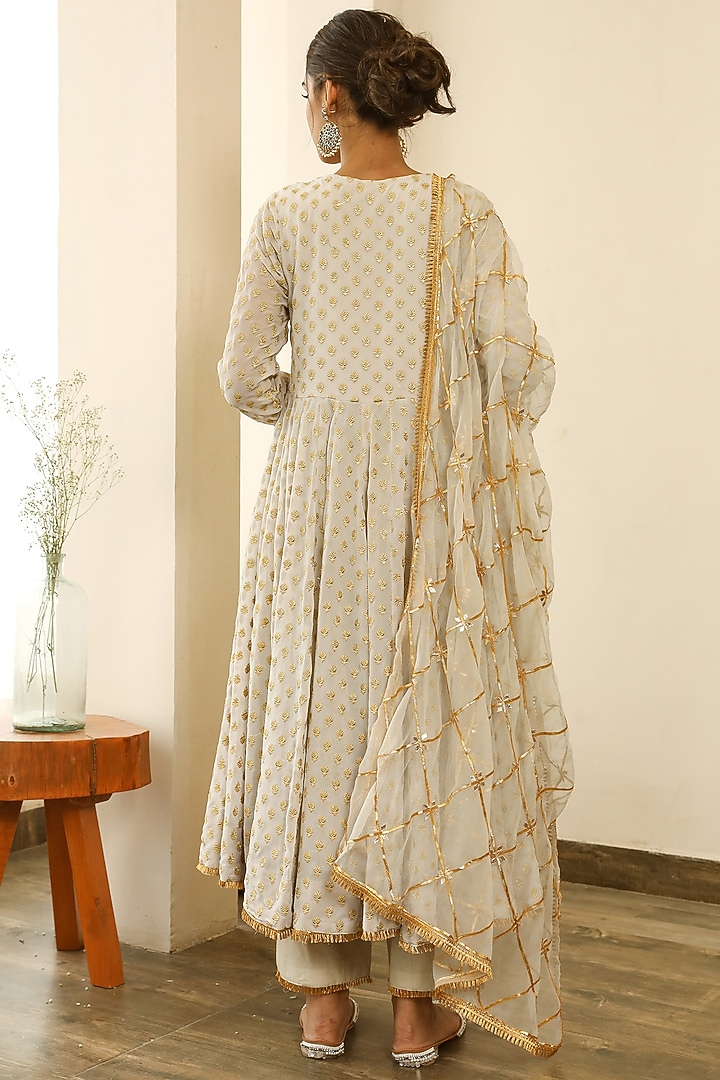 Grey Georgette Party Wear Anarkali Set by GulaboJaipur by Saloni Panwar at Pernia's Pop Up Shop