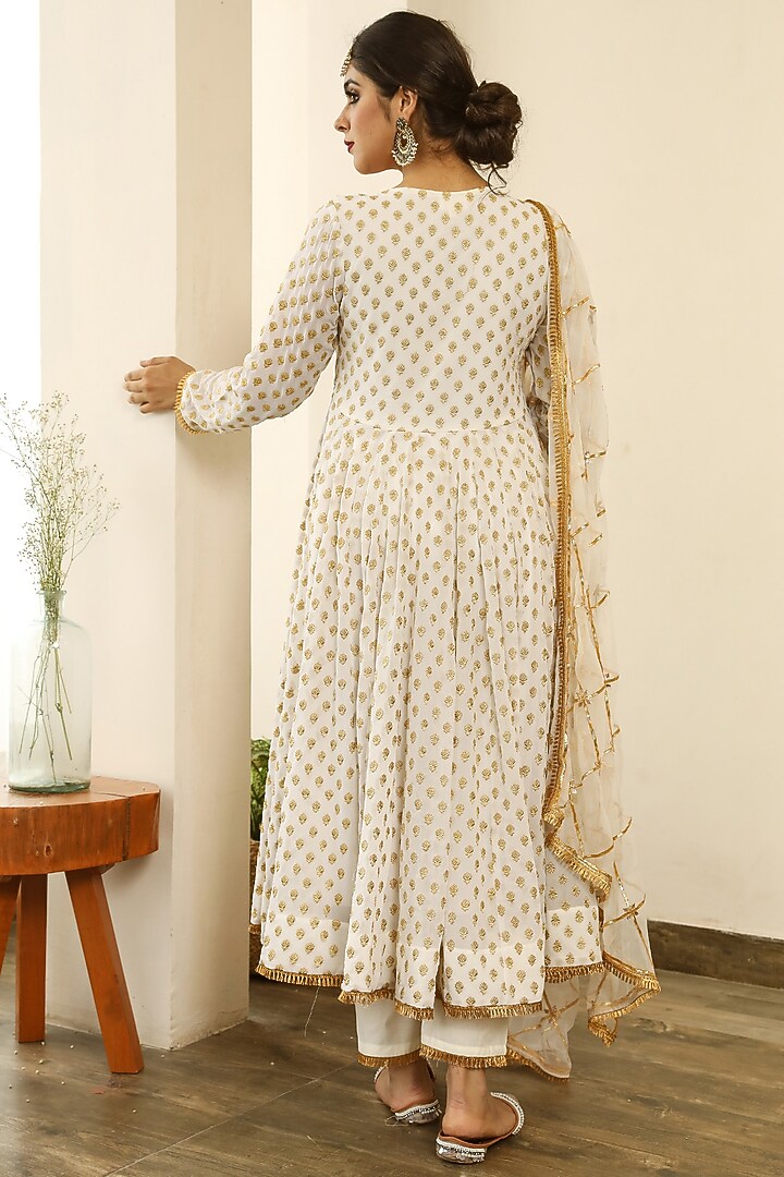 White Georgette Party Wear Anarkali Set by GulaboJaipur by Saloni Panwar at Pernia's Pop Up Shop