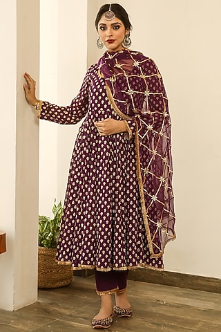 Purple Georgette Anarkali Set by GulaboJaipur by Saloni Panwar