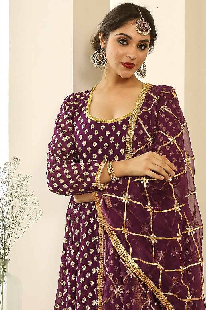Purple Georgette Party Wear Anarkali Set by GulaboJaipur by Saloni Panwar at Pernia's Pop Up Shop