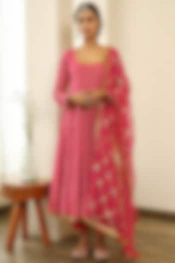 Rani Pink Georgette Anarkali Set by GulaboJaipur by Saloni Panwar at Pernia's Pop Up Shop