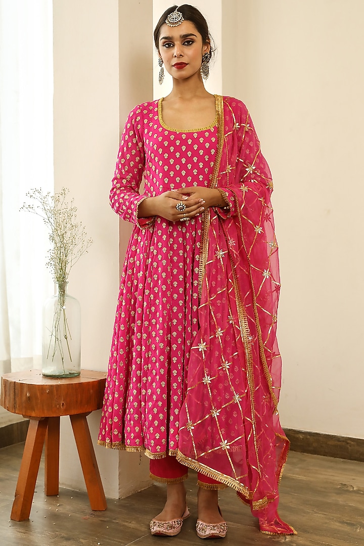 Rani Pink Georgette Anarkali Set by GulaboJaipur by Saloni Panwar at Pernia's Pop Up Shop