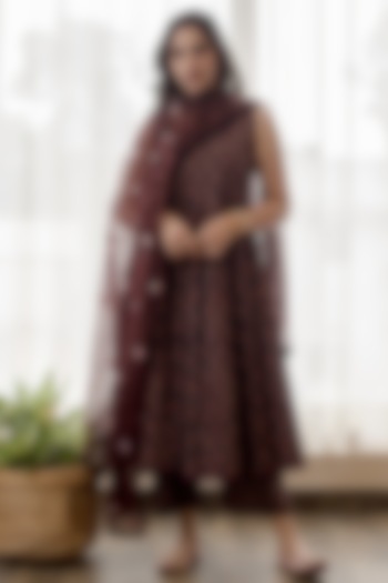Dark Brown Pure Cotton Anarkali Set by GulaboJaipur by Saloni Panwar at Pernia's Pop Up Shop