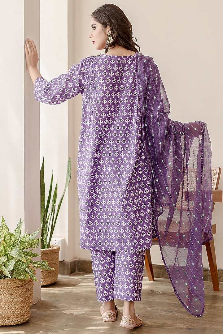 Purple Pure Cotton Handcrafted Straight Kurta Set by GulaboJaipur by Saloni Panwar at Pernia's Pop Up Shop