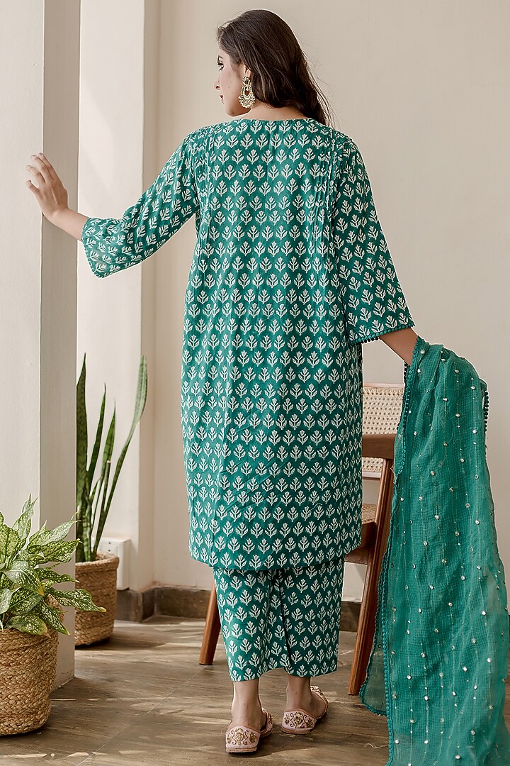 Teal Green Pure Cotton Handcrafted Straight Kurta Set by GulaboJaipur by Saloni Panwar at Pernia's Pop Up Shop