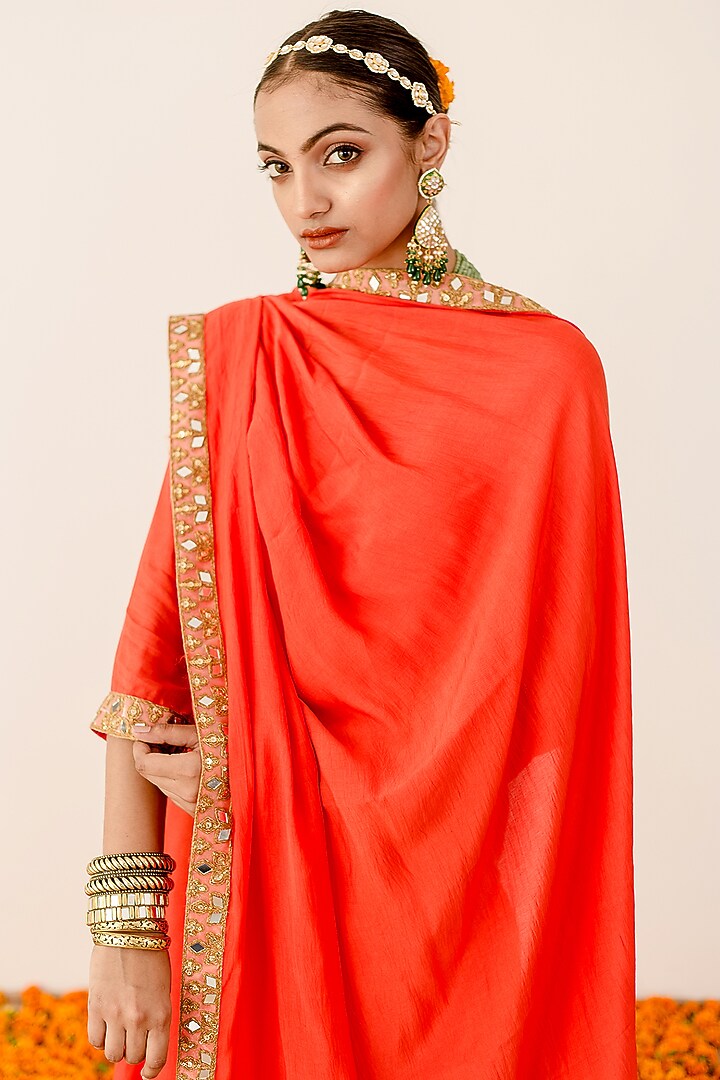 Orange Muslin Embroidered Handcrafted Kurta Set by GulaboJaipur by Saloni Panwar at Pernia's Pop Up Shop