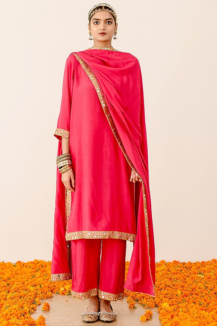 Pink Muslin Embroidered Handcrafted Kurta Set by GulaboJaipur by Saloni Panwar at Pernia's Pop Up Shop