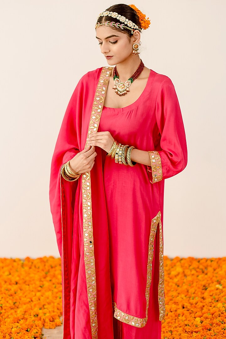 Pink Muslin Embroidered Handcrafted Kurta Set by GulaboJaipur by Saloni Panwar at Pernia's Pop Up Shop