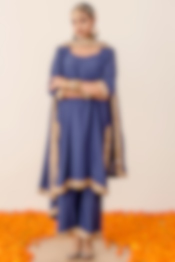 Blue Muslin Embroidered Handcrafted Kurta Set by GulaboJaipur by Saloni Panwar at Pernia's Pop Up Shop