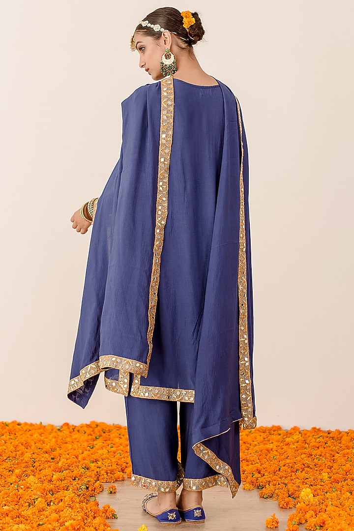 Blue Muslin Embroidered Handcrafted Kurta Set by GulaboJaipur by Saloni Panwar at Pernia's Pop Up Shop