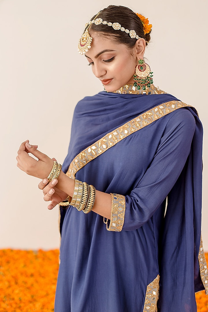 Blue Muslin Embroidered Handcrafted Kurta Set by GulaboJaipur by Saloni Panwar at Pernia's Pop Up Shop