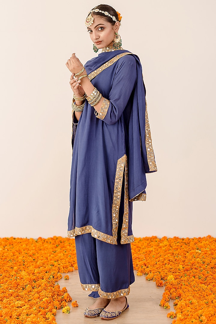 Blue Muslin Embroidered Handcrafted Kurta Set by GulaboJaipur by Saloni Panwar at Pernia's Pop Up Shop