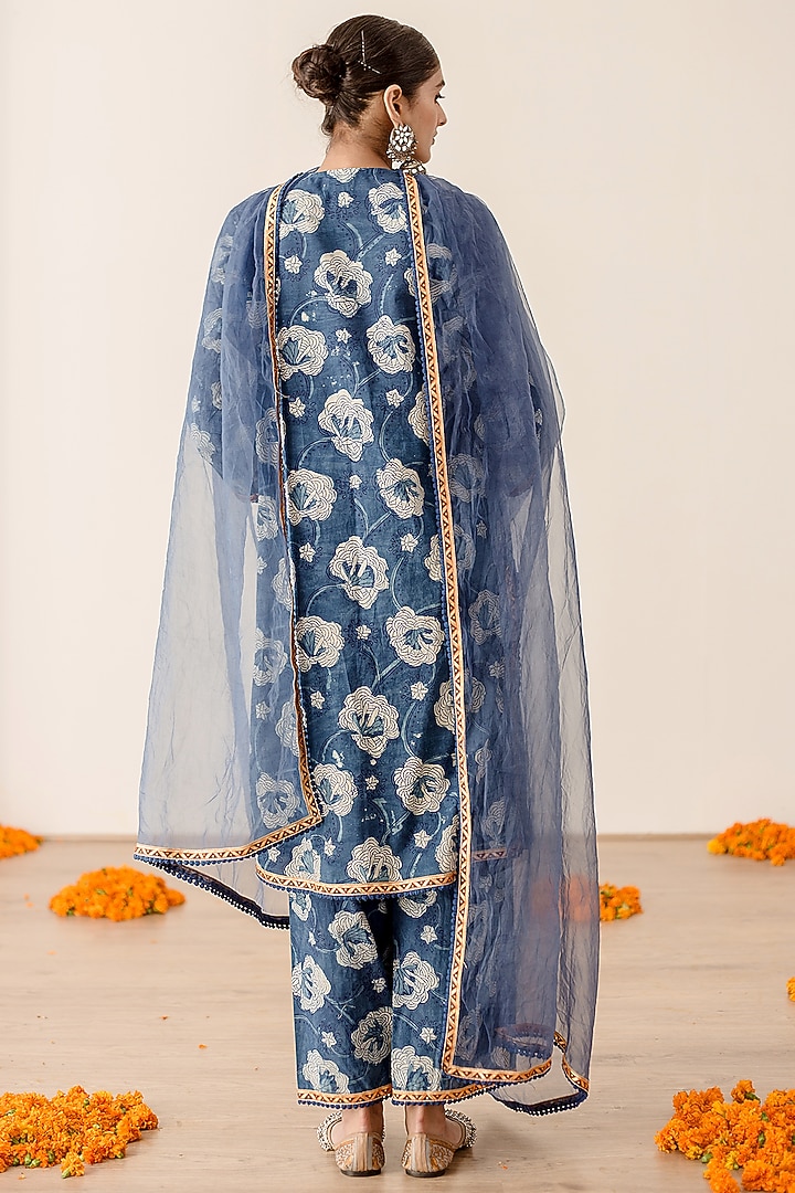 Blue Cotton Printed Handcrafted Kurta Set by GulaboJaipur by Saloni Panwar at Pernia's Pop Up Shop