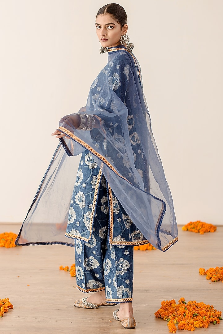 Blue Cotton Printed Handcrafted Kurta Set by GulaboJaipur by Saloni Panwar at Pernia's Pop Up Shop