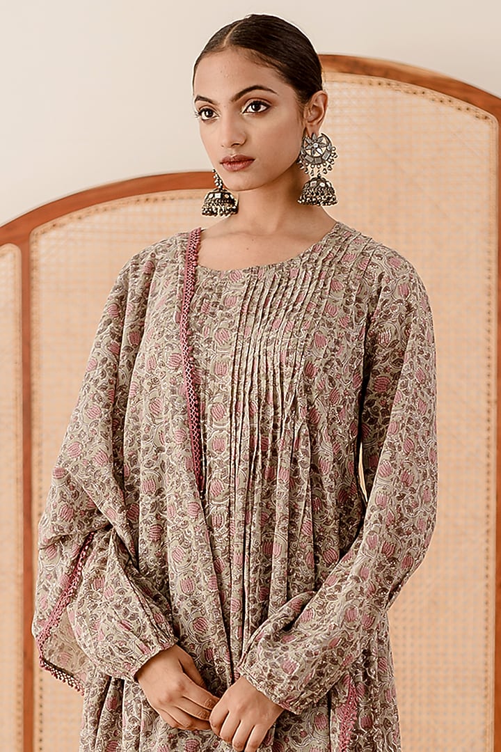 Grey Cotton Printed Anarkali Set by GulaboJaipur by Saloni Panwar at Pernia's Pop Up Shop