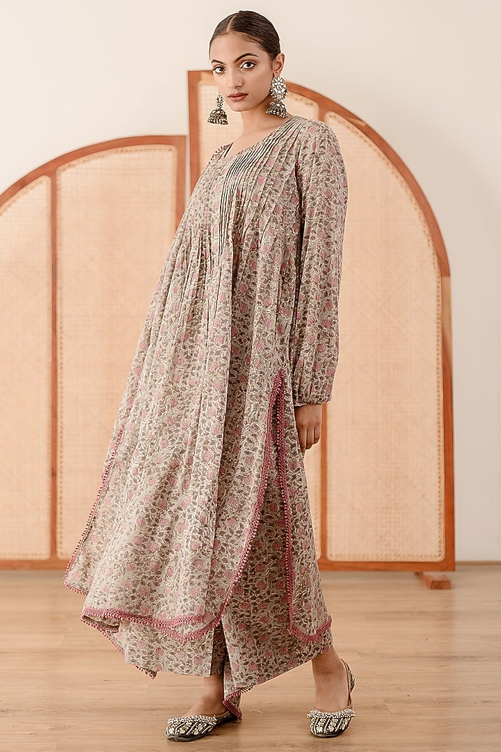 Grey Cotton Printed Anarkali Set by GulaboJaipur by Saloni Panwar at Pernia's Pop Up Shop
