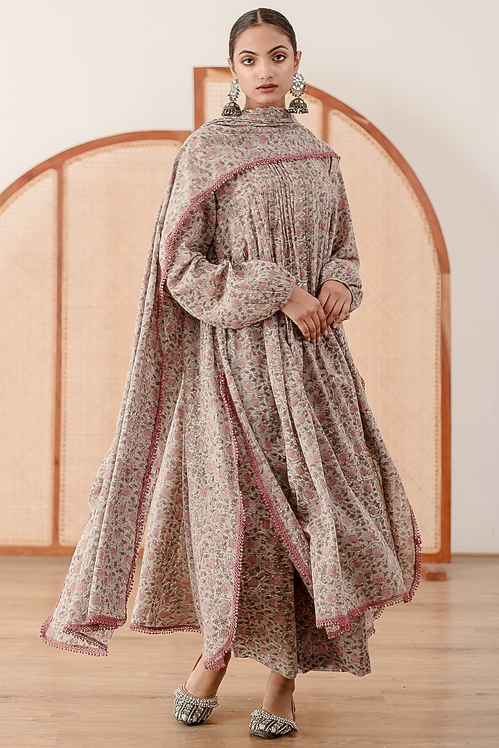 Grey Cotton Printed Anarkali Set by GulaboJaipur by Saloni Panwar at Pernia's Pop Up Shop
