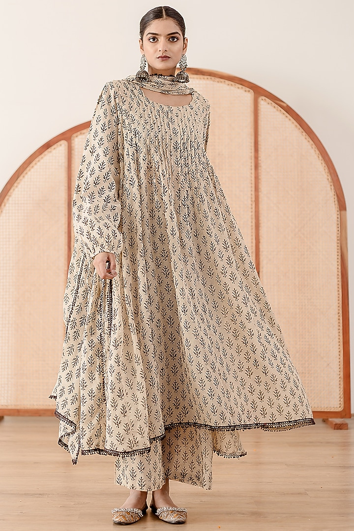 Off-White Cotton Printed Anarkali Set by GulaboJaipur by Saloni Panwar at Pernia's Pop Up Shop