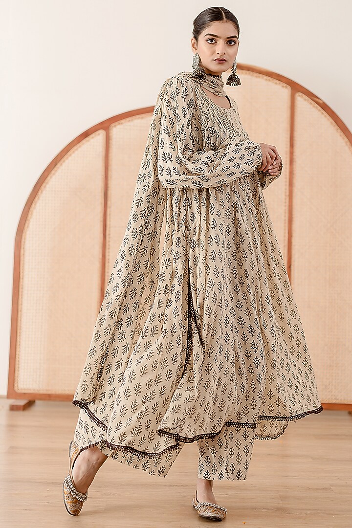 Off-White Cotton Printed Anarkali Set by GulaboJaipur by Saloni Panwar at Pernia's Pop Up Shop