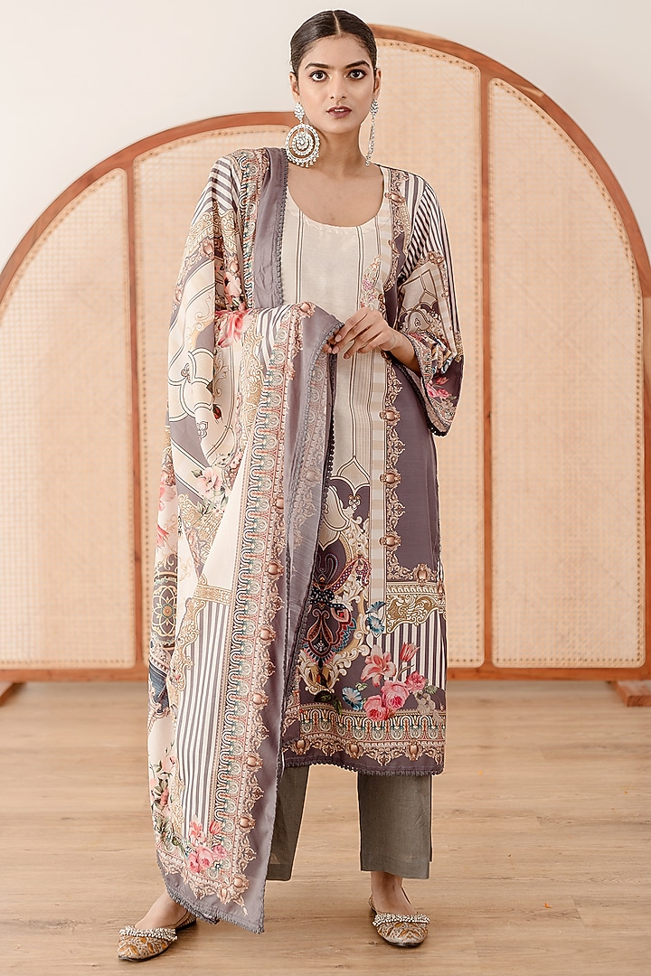 Grey Muslin Printed Handcrafted Kurta Set by GulaboJaipur by Saloni Panwar at Pernia's Pop Up Shop
