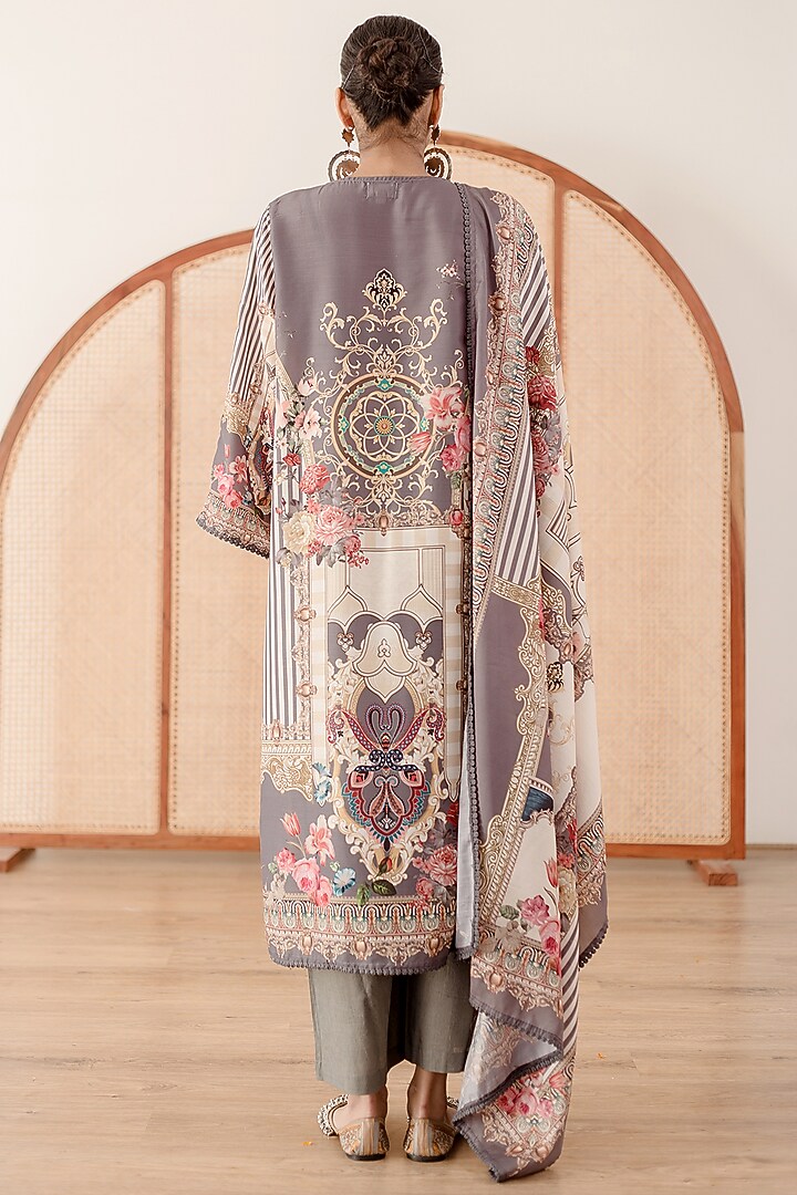 Grey Muslin Printed Handcrafted Kurta Set by GulaboJaipur by Saloni Panwar at Pernia's Pop Up Shop