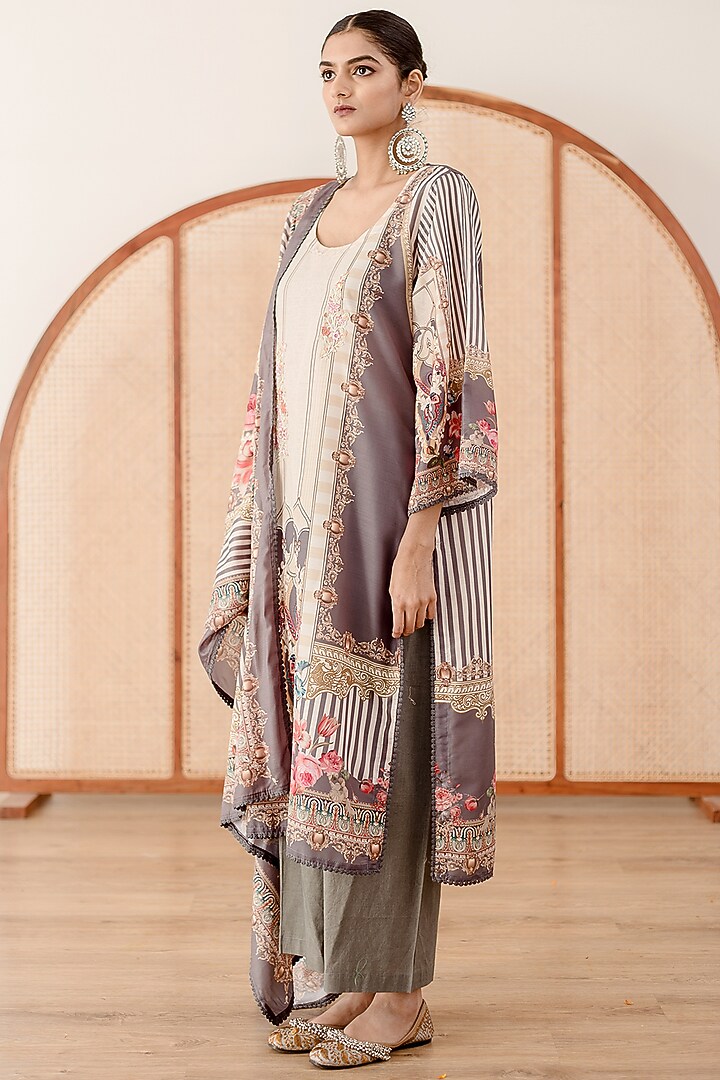 Grey Muslin Printed Handcrafted Kurta Set by GulaboJaipur by Saloni Panwar at Pernia's Pop Up Shop