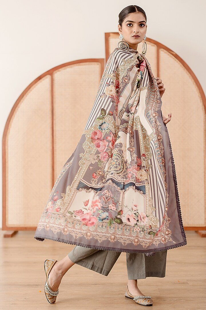 Grey Muslin Printed Handcrafted Kurta Set by GulaboJaipur by Saloni Panwar at Pernia's Pop Up Shop