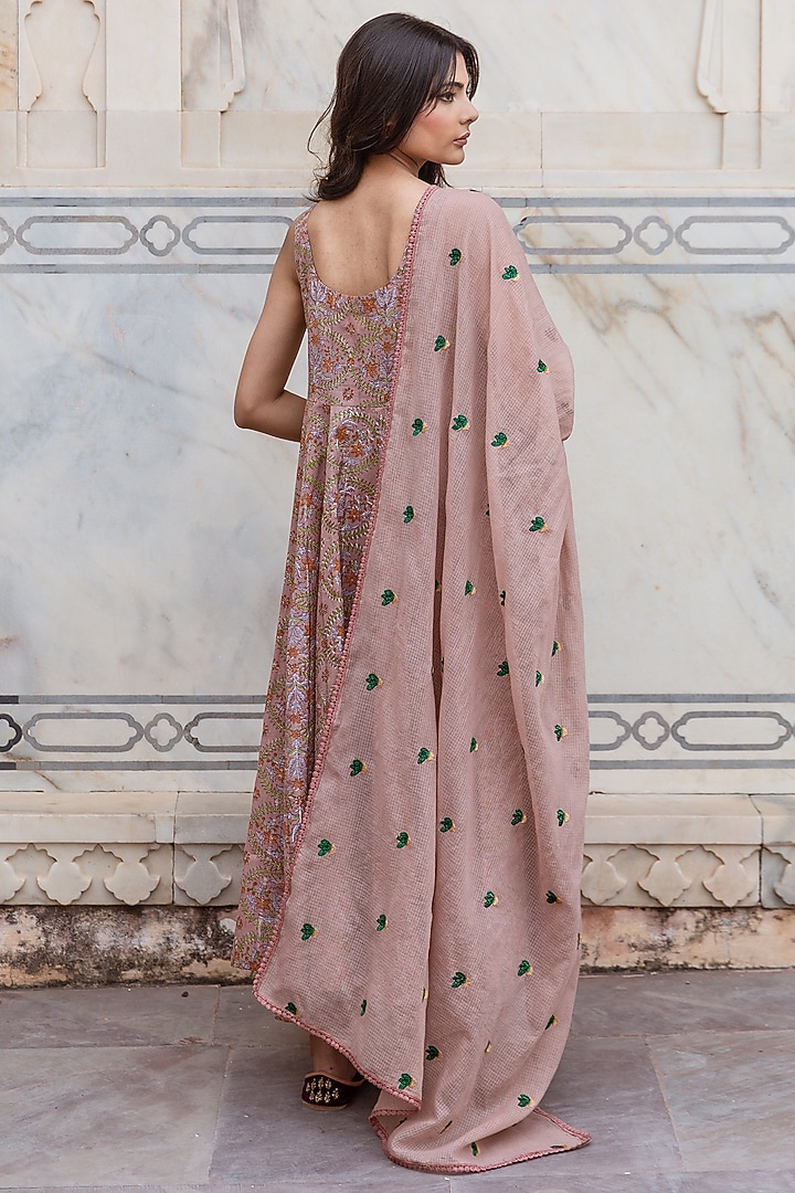 Old Rose Pink Lurex Cotton Anarkali Set by GulaboJaipur by Saloni Panwar at Pernia's Pop Up Shop
