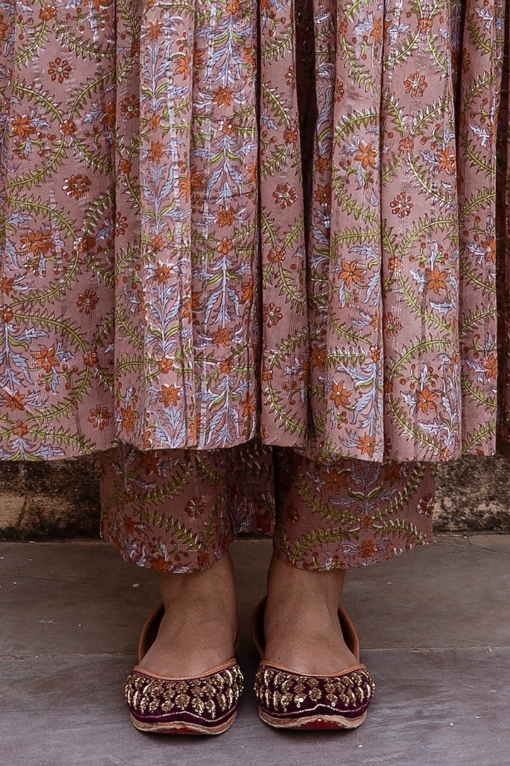 Old Rose Pink Lurex Cotton Anarkali Set by GulaboJaipur by Saloni Panwar at Pernia's Pop Up Shop