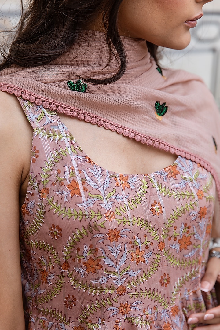 Old Rose Pink Lurex Cotton Anarkali Set by GulaboJaipur by Saloni Panwar at Pernia's Pop Up Shop