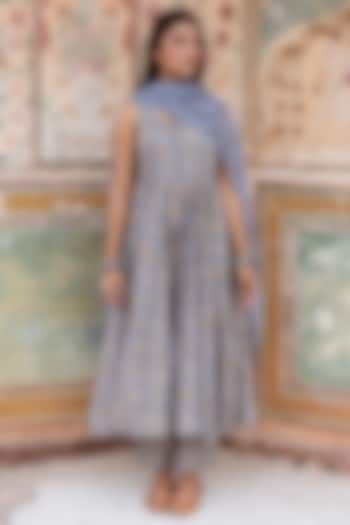 Bluish-Grey Lurex Cotton Anarkali Set by GulaboJaipur by Saloni Panwar at Pernia's Pop Up Shop