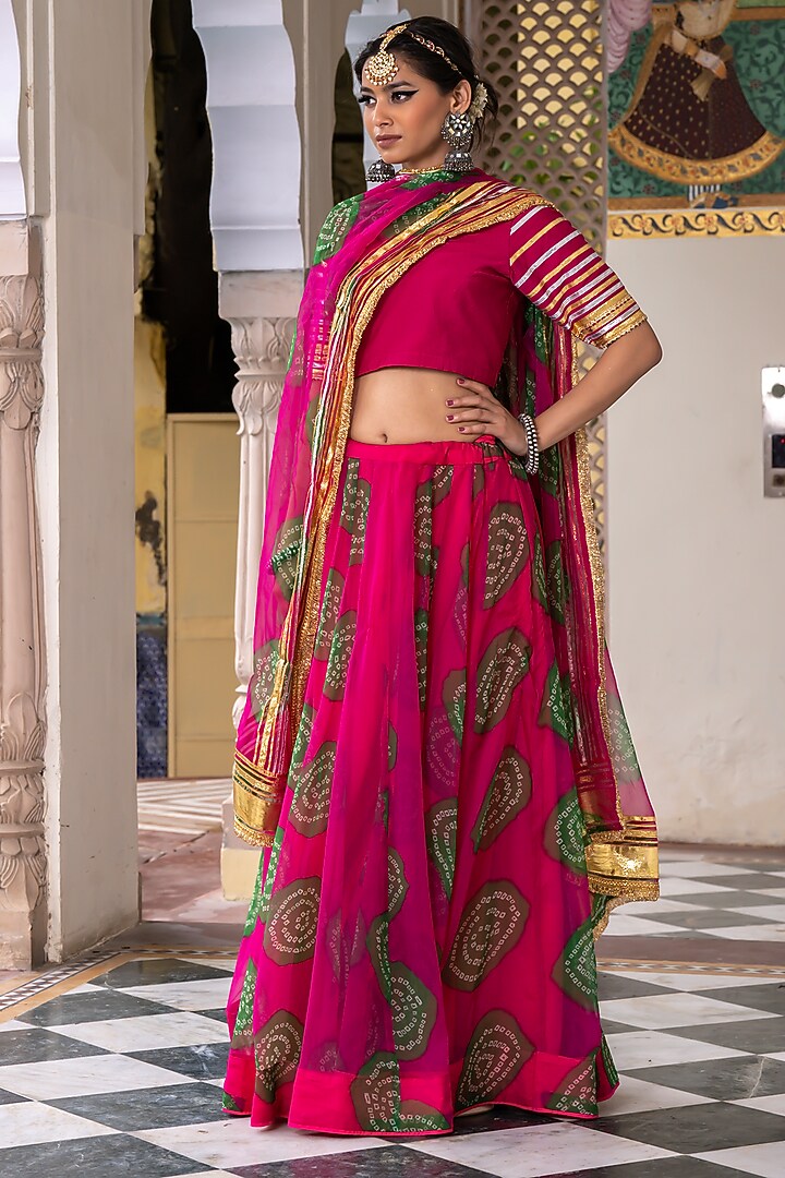 Pink Chiffon Embroidered Lehenga Set by GulaboJaipur by Saloni Panwar at Pernia's Pop Up Shop