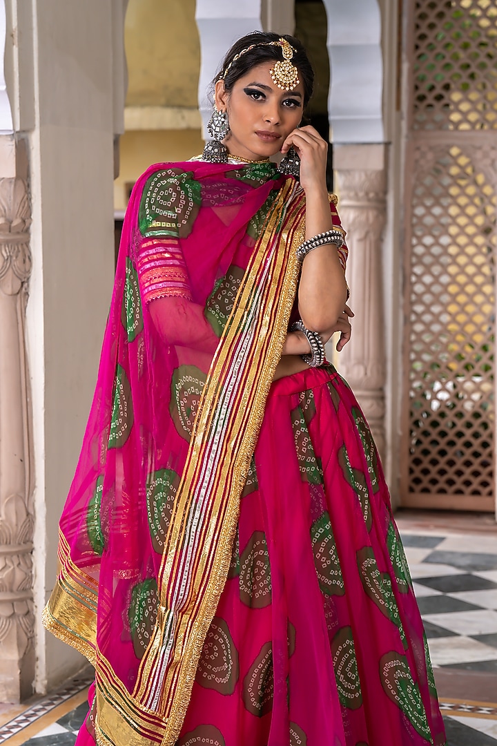 Pink Chiffon Embroidered Lehenga Set by GulaboJaipur by Saloni Panwar at Pernia's Pop Up Shop
