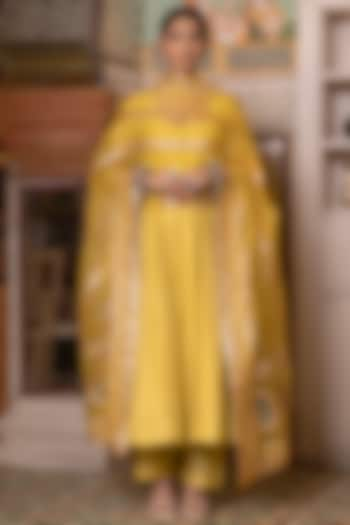 Yellow Chanderi Anarkali Set by GulaboJaipur by Saloni Panwar at Pernia's Pop Up Shop