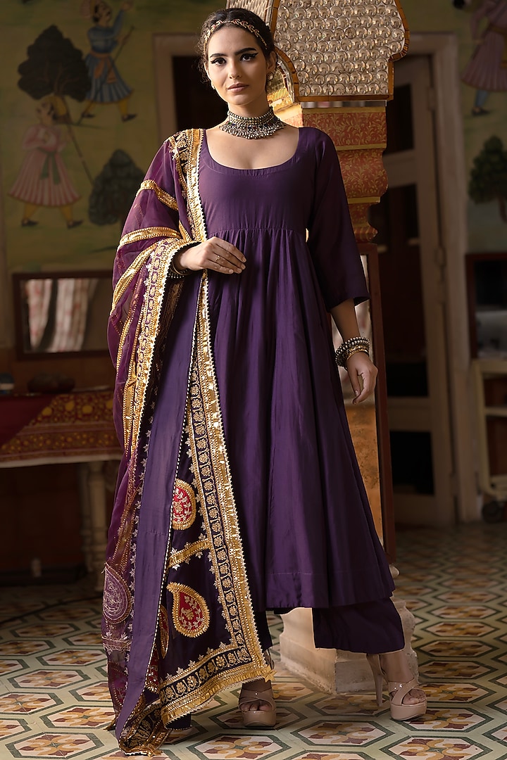 Purple Chanderi Anarkali Set by GulaboJaipur by Saloni Panwar at Pernia's Pop Up Shop